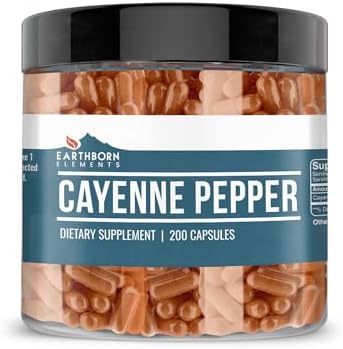Earthborn Elements Cayenne Pepper 200 Capsules, Pure & Undiluted, No Additives