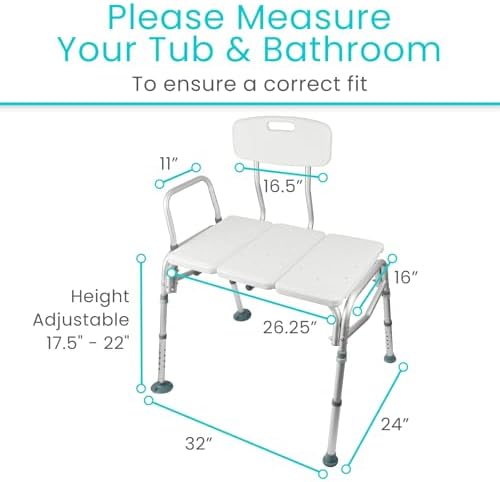 Vive Shower Bench for Transfers - Heavy Duty Tub Transfer Bench for Bathtub, Holds 400 lbs - Shower Chair for Elderly, Disabled