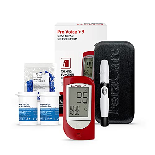 FORA Pro Voice V9 Diabetes Testing Kit for Accurate and Easy Monitoring Your Blood Glucose with Talking Glucometer, 1 Meter, 100 Test Strips