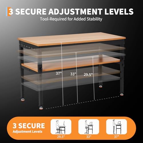 60" Work Bench with Storage Shelf, Adjustable Height Workbench, 60" x 24" Work Benches for Garage