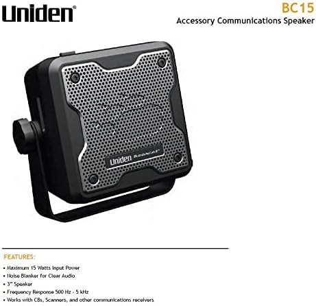 Uniden (BC15) Bearcat 15-Watt External Communications Speaker. Durable Rugged Design, Perfect for Amplifying Uniden Scanners, CB Radios, and Other Communications Receivers, Black
