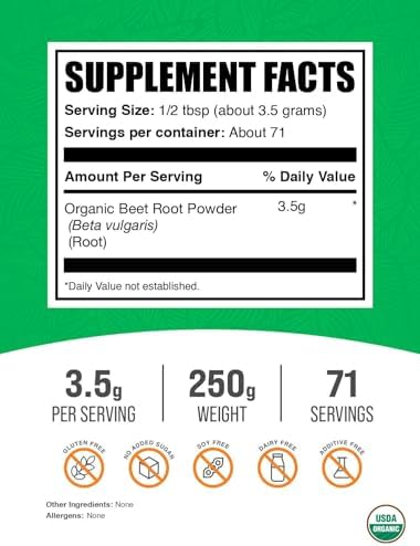 BulkSupplements.com Organic Beet Root Powder - Superfood Supplement, Beet Root Supplements - Vegan & Gluten Free, 3.5g per Serving, 1kg (2.2 lbs) (Pack of 1)