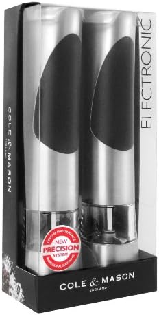 Cole & Mason Richmond Electronic Salt & Pepper Mill Gift Set - One-Button Electric Spice Grinder with Large Grinding Chamber - Requires 6 AAA