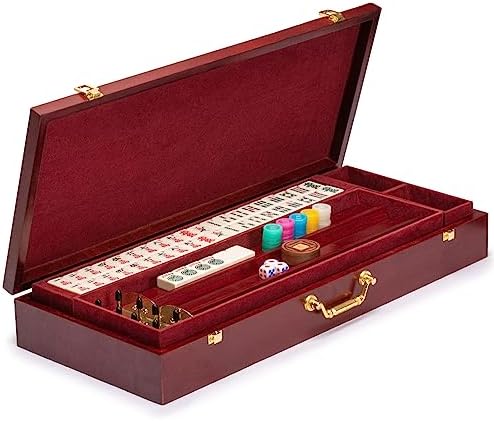 Yellow Mountain Imports American Mahjong Set – The Classic with 166 Tiles, Vintage Rosewood Veneer Case & Mahjong Accessories