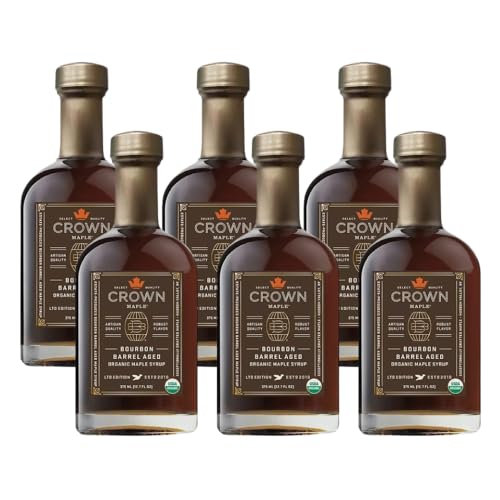 Crown Maple Organic Bourbon Barrel Aged Maple Syrup, Pancakes, Flavor Cocktails, Marinades and Sauces, 12.7 Fl Oz