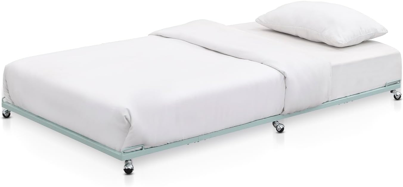 2K Furniture Designs - Twin Size Black Metal Roll Out Trundle Bed Frame for Daybed | Space-Saving Guest Bed - Slides Under Daybeds for Overnight Visitors, Dorms, and Small Spaces