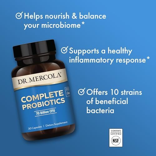 Dr. Mercola Complete Probiotics - 70 Billion CFU - Supports Immune, Digestive & Gut Health - Features 10 Strains - Shelf Stable - GMO-Free, Gluten-Free & Soy-Free - 90 Capsules (90 Servings)