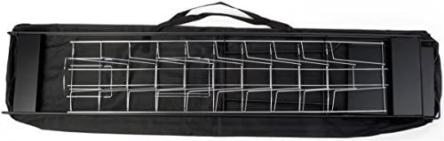 Displays2go Portable Magazine Rack, Black, 54" h Floor-standing | 10 Pockets for 8.5x11 Catalogs, Carry Bag Included, Tiered Design, Steel, NCYBRCHBLK