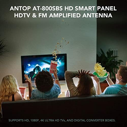 ANTOP HDTV ＆ FM Amplified Antenna 85 Miles AT-800SBS with Dual Outputs Smart Boost System, Support TV and Second Device-FM Stereo