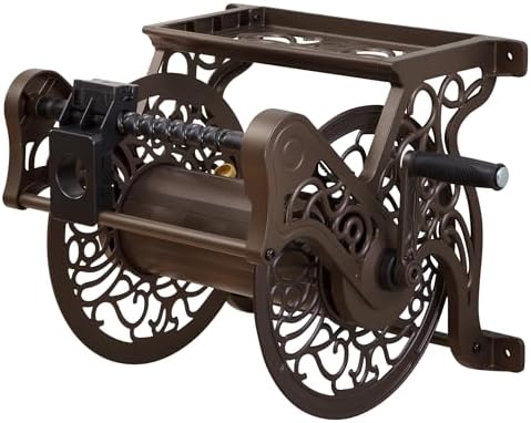 Liberty Garden 708 Steel Decorative Wall Mount Garden Hose Reel, Holds 125-Feet of 5/8-Inch Hose - Bronze