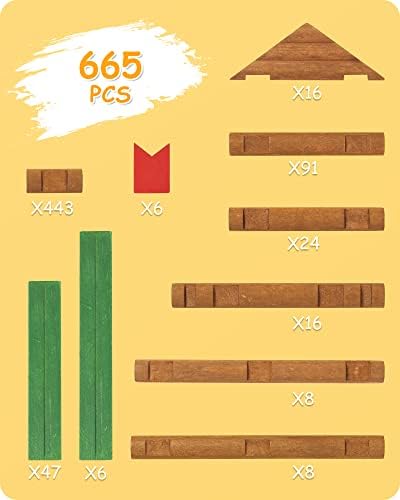SainSmart Jr. 450 PCS Wooden Log Cabin Set Building House Toy for Toddlers, Classic STEM Construction Kit with Colorful Wood Logs Blocks for 3+ Years Old