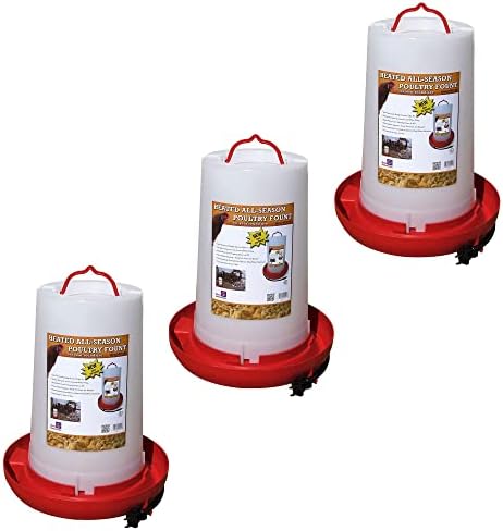 Farm Innovators HB-60P Thermostatically Controlled Heated 2 Gallon Plastic Outdoor Year Round Poultry Chicken Water Bucket Drinker, White/Red | Thermostatically controlled to keep water from freezing, side mounted drip-free/freeze-free nipples for up to…