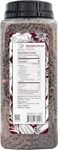 Soeos Black Salt, Coarse Grain, 2.4 LB(39 Oz), Natural Faux Egg Flavor