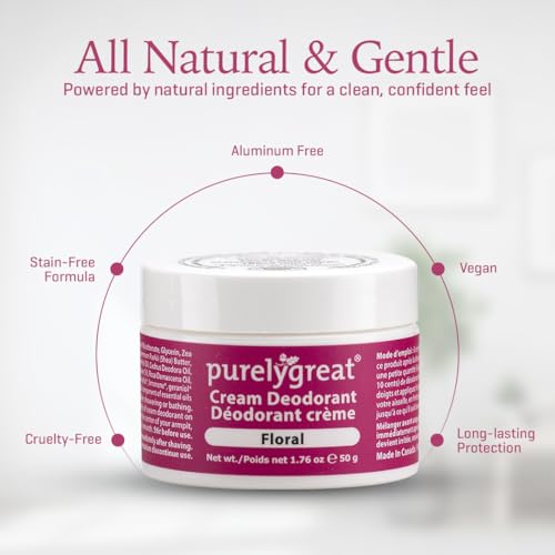 Purelygreat Natural Unscented Cream Deodorant for Women & Men | Aluminum Free Deodorant Women & Men | Vegan & Long Lasting Odor Control | Chemicals, Parabens, BPA & Cruelty Free | 1.76 oz