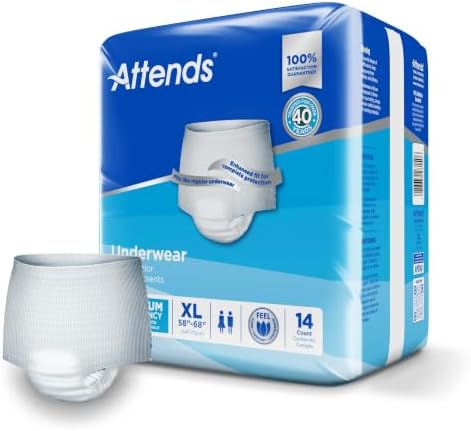 Attends Adult Absorbent Underwear, Medium, AP0720, Maximum, 80 ct | Disposable Pull-On Diapers with Tear-Away Sides and Breathable Waistband