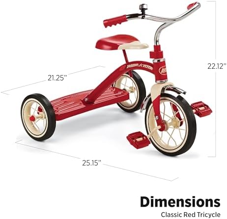 Radio Flyer Classic Pink Tricycle, for Ages 2-4, 10" Front Wheel, Bell | Steel Frame, Adjustable Seat, Rubber Tires, Chrome Details, Rear Step, Controlled Turning Radius, Tricycle for Toddlers