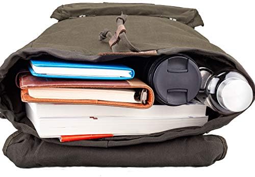 Waterproof Waxed Canvas Backpack for Men Travel Rucksack Leather Trimming (Green) One_Size