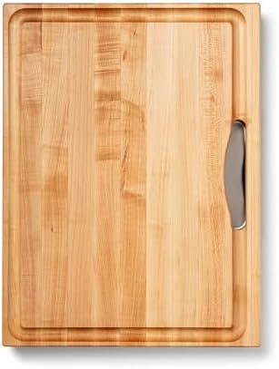 John Boos Newton Prep Master Series Rectangular Wooden Maple Cutting Board 15”x14” – 2.25” Thick, 14-lb Reversible Butcher Block with Catch Pan, Sloped Juice Groove & Edge-Grain – Made in the USA