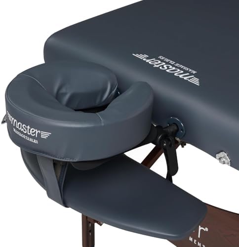 Master Massage Newport Portable Massage Table Package with Denser 2.5" Cushion, Walnut Stained Hardwood, Steel Support Cables, Pillows & Accessories, Royal Blue, 30"