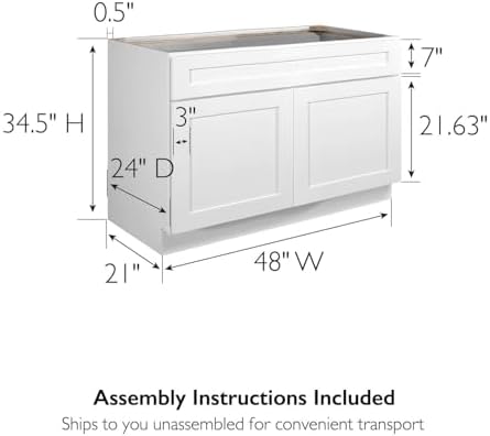 Design House Brookings Kitchen Sink Base Cabinet, 36", White | Floor Mount, Contemporary/Modern, Wood, Kitchen, 561498