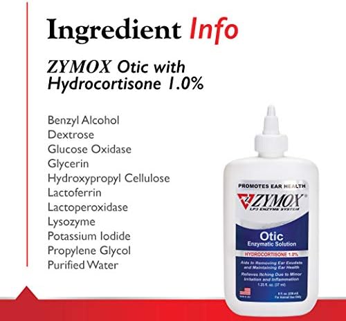 Zymox Otic Enzymatic Solution for Dogs and Cats to Soothe Ear Infections with 1% Hydrocortisone for Itch Relief, 8oz