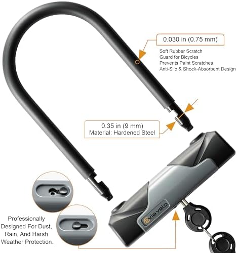 Bike U Lock with Cable - Via Velo Heavy Duty Bicycle U-Lock,14mm Shackle and 10mm x1.8m Cable with Mounting Bracket for Road, Mountain, Electric & Folding Bike