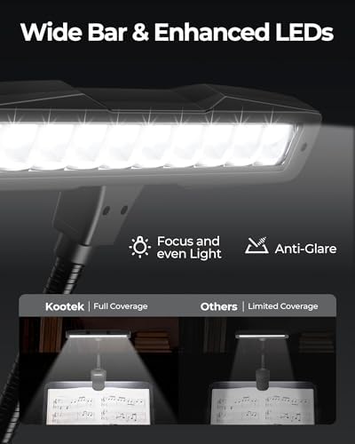Kootek Music Stand Light Clip-on Piano Lamp Rechargeable Book Light, 10 LED | Adjustable Brightness, 360° Flexible Neck, Clip-on&freestanding