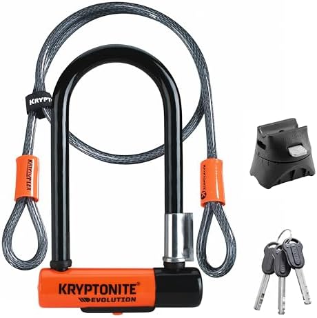 Kryptonite Evolution Mini-7 Bike U-Lock, 13mm Steel Shackle, 4 ft Cable | Sold Secure Gold Certified 13mm Hardened Steel Shackle, Double Deadbolt
