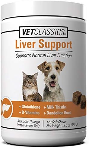 Liver Support Pet Health Supplement for Dogs, Cats – Liver Functions – B-Vitamins, Glutathione, Milk Thistle – Soft Tablets, Chews – 60 Chewable Tablets