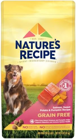 Nature's Recipe Grain Free Salmon Dry Dog Food, 24 lb. Bag | Fiber From Sweet Potatoes & Pumpkin Helps Support Digestion and Immune System Health