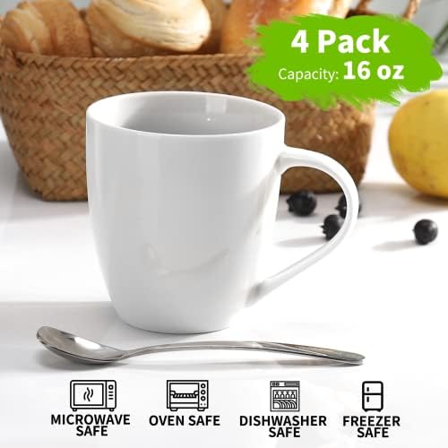 Mfacoy White Coffee Mugs Set of 4, 16 Ounce Mug with Handles, Ceramic Coffee Cups, Porcelain Mugs Sets, Large Coffee Mugs for Coffee, Tea, Hot Cocoa