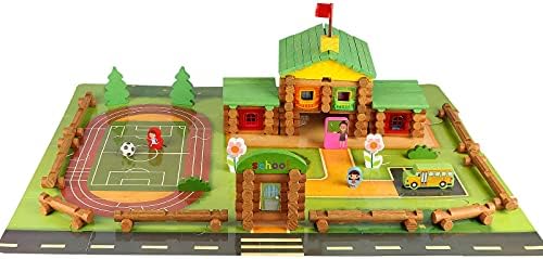 Wondertoys 170 Pieces Wood Logs Set Ages 3+, Classic Building Log Toys for Boy, Creative Construction Engineering Educational Gifts