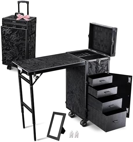 BYOOTIQUE Portable Nail Desk with 4 Storage Drawer Rolling Manicure Table