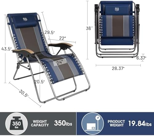 Timber Ridge Oversized Zero Gravity Chair, Padded Reclining Lounge Chair with Adjustable Headrest & Cup Holder, Heavy Duty Support 350 lbs
