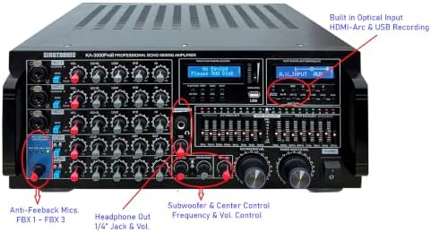 Singtronic KA-3000ProII 3000W Professional Karaoke Mixing Amplifier | DJ/KJ Console with HDMI ARC, 8-Band EQ, USB Recording, Bluetooth, Optical Input