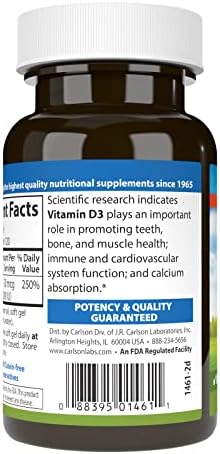 Carlson Vitamin D3, 2000 IU (50 mcg), Bone Health, 360 Softgels | Muscle Health; Cholecalciferol; Vitamin D Supplements; Vitamin D3 Soft Gels