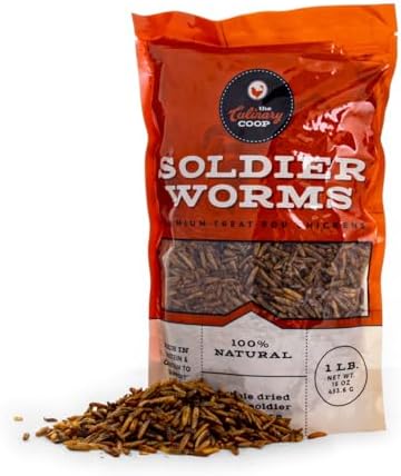 Fluker's Culinary Coop Premium Chicken Treats, Dried Soldier Worms, Packed with Protein and Calcium, 100% Natural Rich Grubs for Chicken, Backyard Birds, and Reptiles, 16 oz
