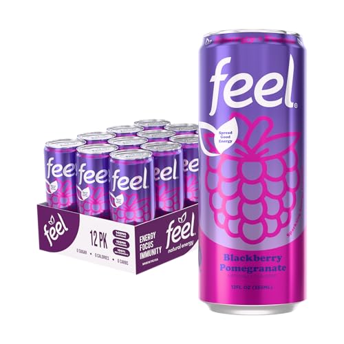 FEEL Variety Pack – Zero Sugar Sparkling Energy Drink – 3 Flavor Assortment, 140mg Plant-Based Caffeine from Green Coffee Beans + L-Theanine – Vitamin C, Vegan, Non-GMO – 12 Pack (12 Fl Oz Cans)