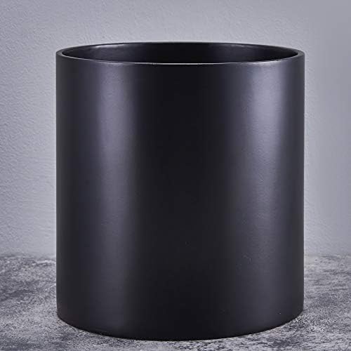 FaithLand 14 Inch Fiberstone Planter - Lightweight Modern Cylinder Plant Pot with Drainage Hole & Plug, Indoor Outdoor Use, Matte White