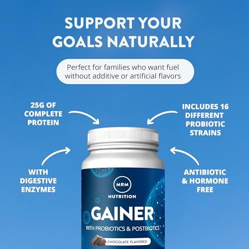 MRM Nutrition Gainer Protein with Probiotics & Postbiotics - 18 Servings | Vanilla Flavored for Men & Women, 25g of Whey Protein Concentrate & Isolate, Micellar Casein, & Digestive Enzymes