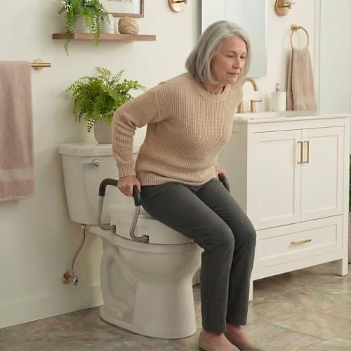 NOVA Toilet Seat Riser with Arms – Adds 5” Height, Raised Toilet Seat with ON/Off Front Lock, Adjustable & Removable Padded Arms (17.75”–20”), 300 lb Capacity, Safety Aid for Seniors
