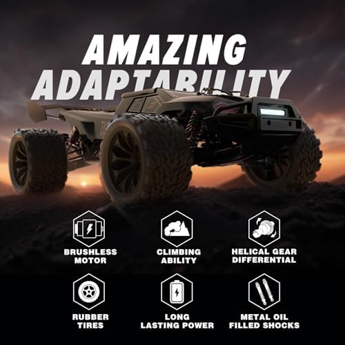 Hosim Mini 1:8 Brushless RC Cars for Adults, VEXARO 50+MPH Fast RC Trucks | 3660 3100KV Brushless Motor & 80A ESC, 2* 2600mAh 3S Lipo, Chrome Steel Central Transmission, All-Metal Oil-filled Shocks