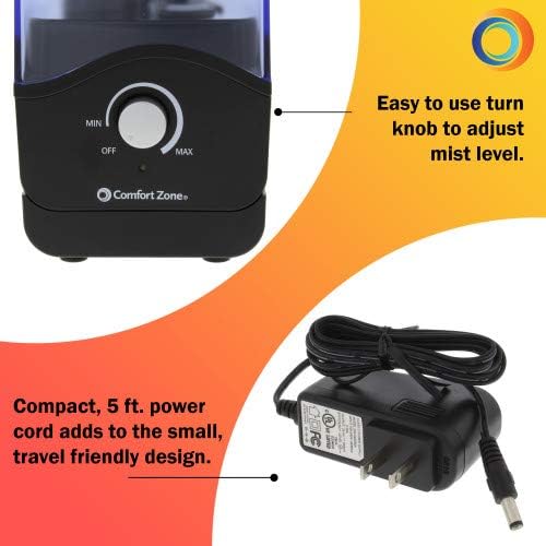 Comfort Zone CZHD10BK 0.15 Gallon Ultrasonic Aromatherapy Humidifier with Automatic Shutoff, Black