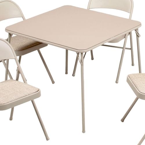 Sudden Comfort 5 Piece 34 x 34 Inch Square Folding Dining Card Table, Tan | with 4 Padded Folding Chairs Furniture Set for Gatherings and Games