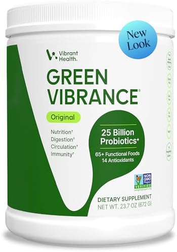 Vibrant Health, Green Vibrance, Includes 65 Plant-Based Superfoods, 25 Billion Probiotics, Fiber, Adaptogens & Enzymes, 30 Servings