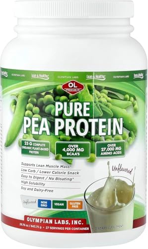 Olympian Labs Plant Based Pea Protein Powder, Unflavored - 25g of Protein, Vegan, Low Net Carbs, Gluten Free, Lactose Free, No Sugar Added, Soy Free