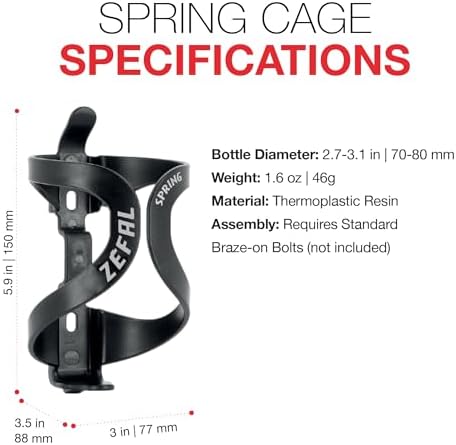 Zefal Spring Bottle Cage – Black, Lightweight 46g Flexible Thermoplastic Resin Water Bottle Holder, Universal 70–80 mm Fit