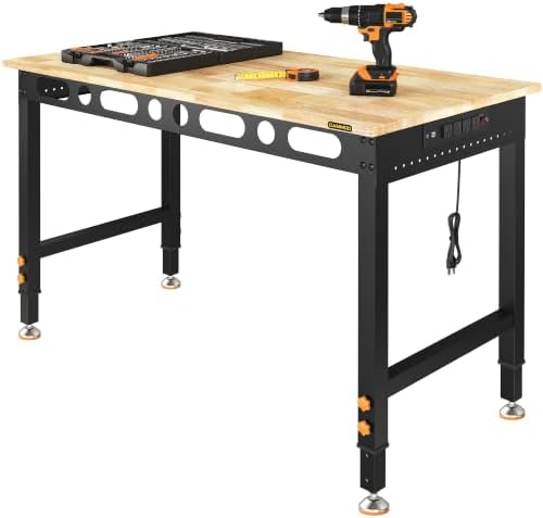 CAMMOO 48" Adjustable Workbench with 2000 LBS Load Capacity & Power Strip | ETL 4 Outlets 2 USB Ports, Level Height 28"-39", Carbon Steel Frame