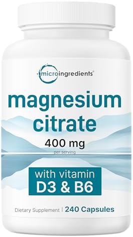 Micro Ingredients Magnesium Citrate 400mg, 240 Capsules | with Vitamin D3 1000IU & B6 | Muscle