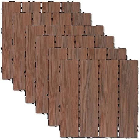 ECOOPTS 12"x12" Interlocking Deck Tiles Patio Floor Tiles Outdoor Flooring Wood Deck Tiles for Porch Balcony Backyard, 9 Slat x 15 Boxes, Brown